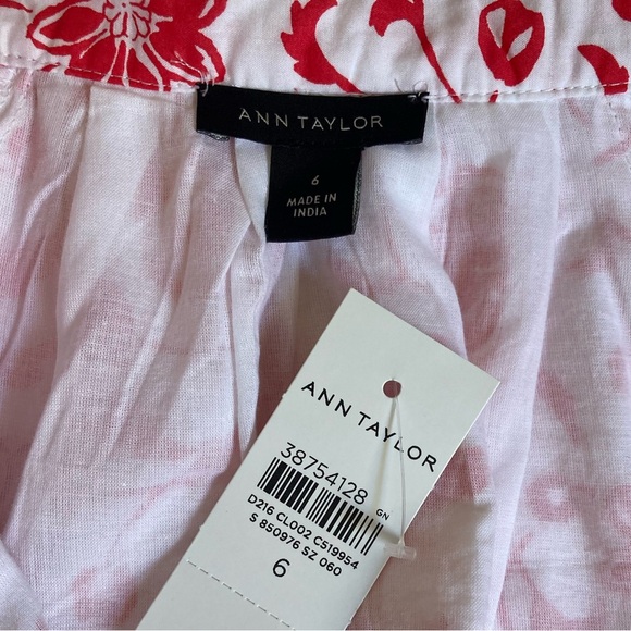 Ann Taylor Floral Ruffle Neck flare Dress NWT Fiery Red White Flirty Feminine - Picture 9 of 11